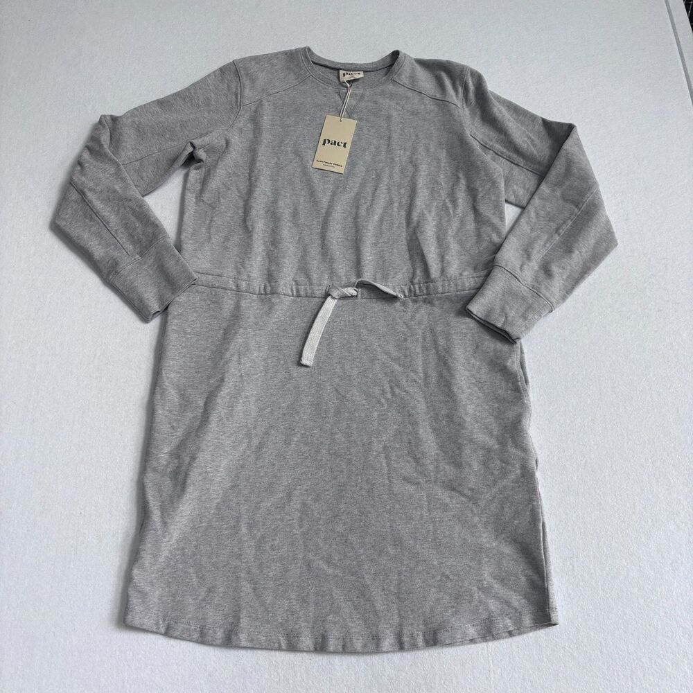 Pact CloudKnit Sweatshirt Dress Womens Small Heather Gray Organic Comfort Casual